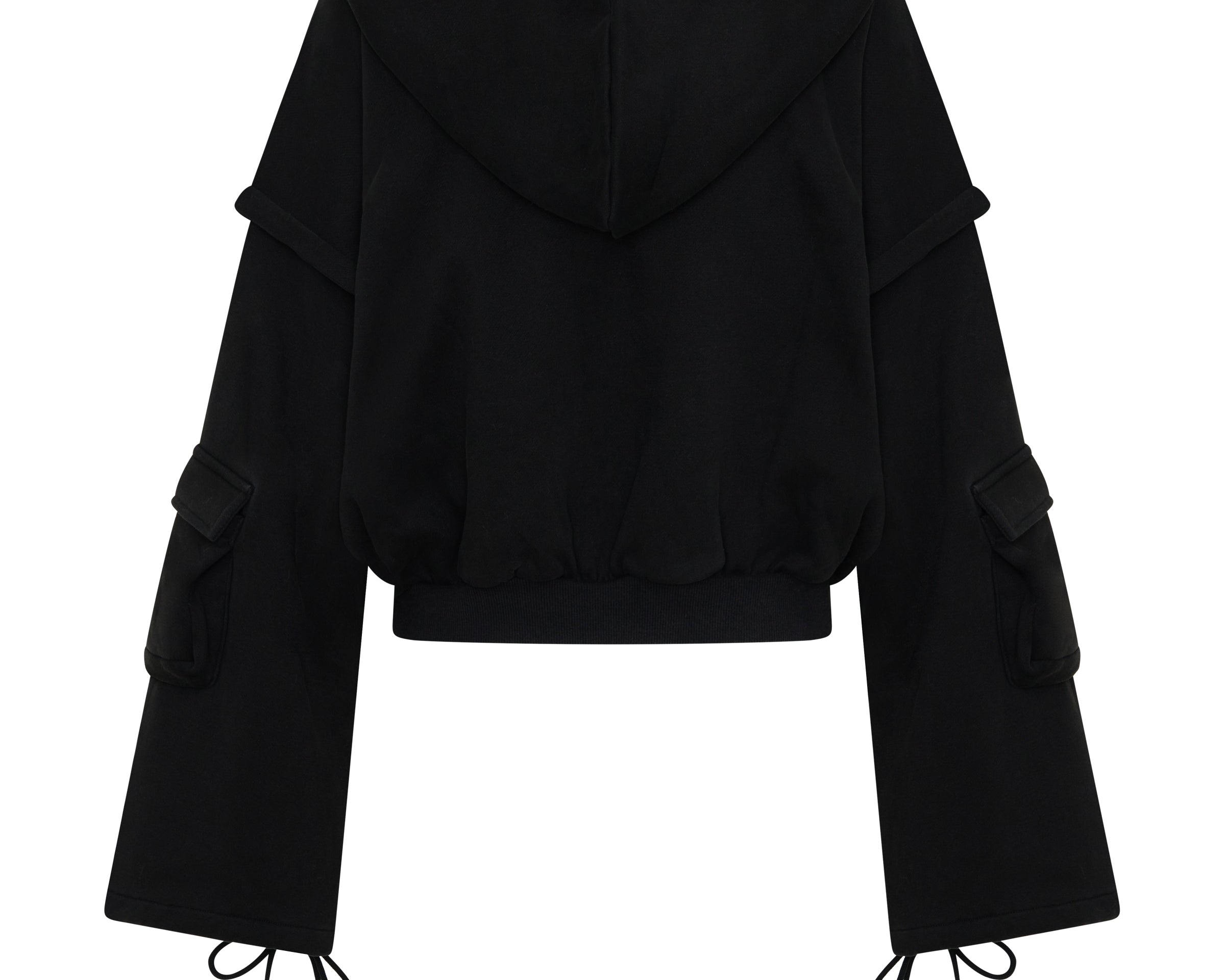 Puff Power Cropped Zip-Off Sleeve Hoodie  - Vintage Black