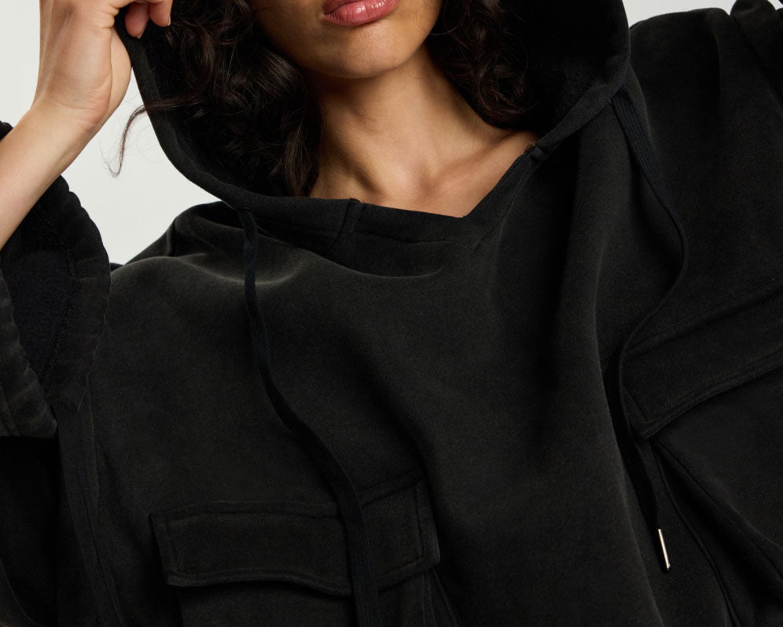 Puff Power Cropped Zip-Off Sleeve Hoodie  - Vintage Black