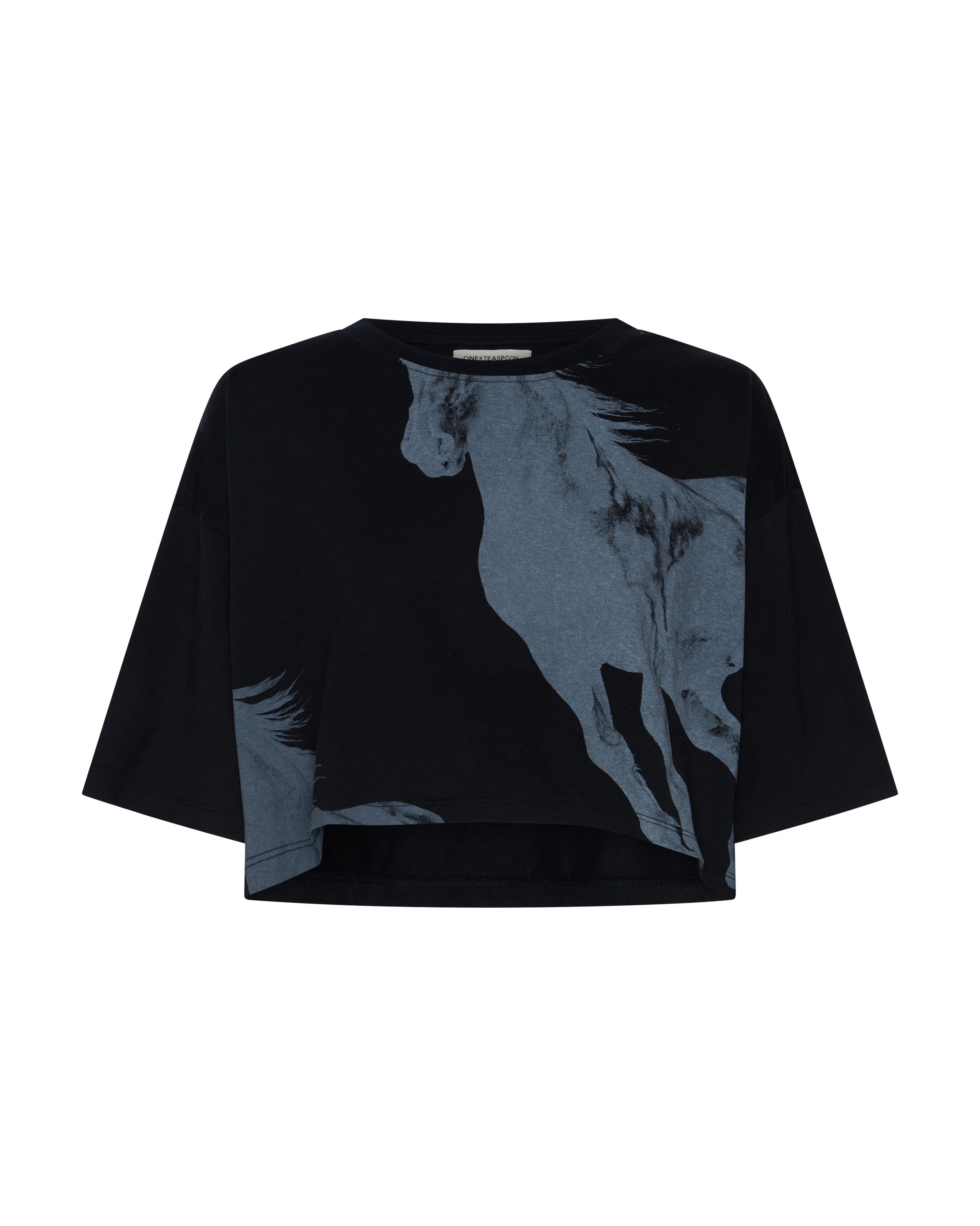 Wild Horses Crop Tee - Washed Black | One Teaspoon