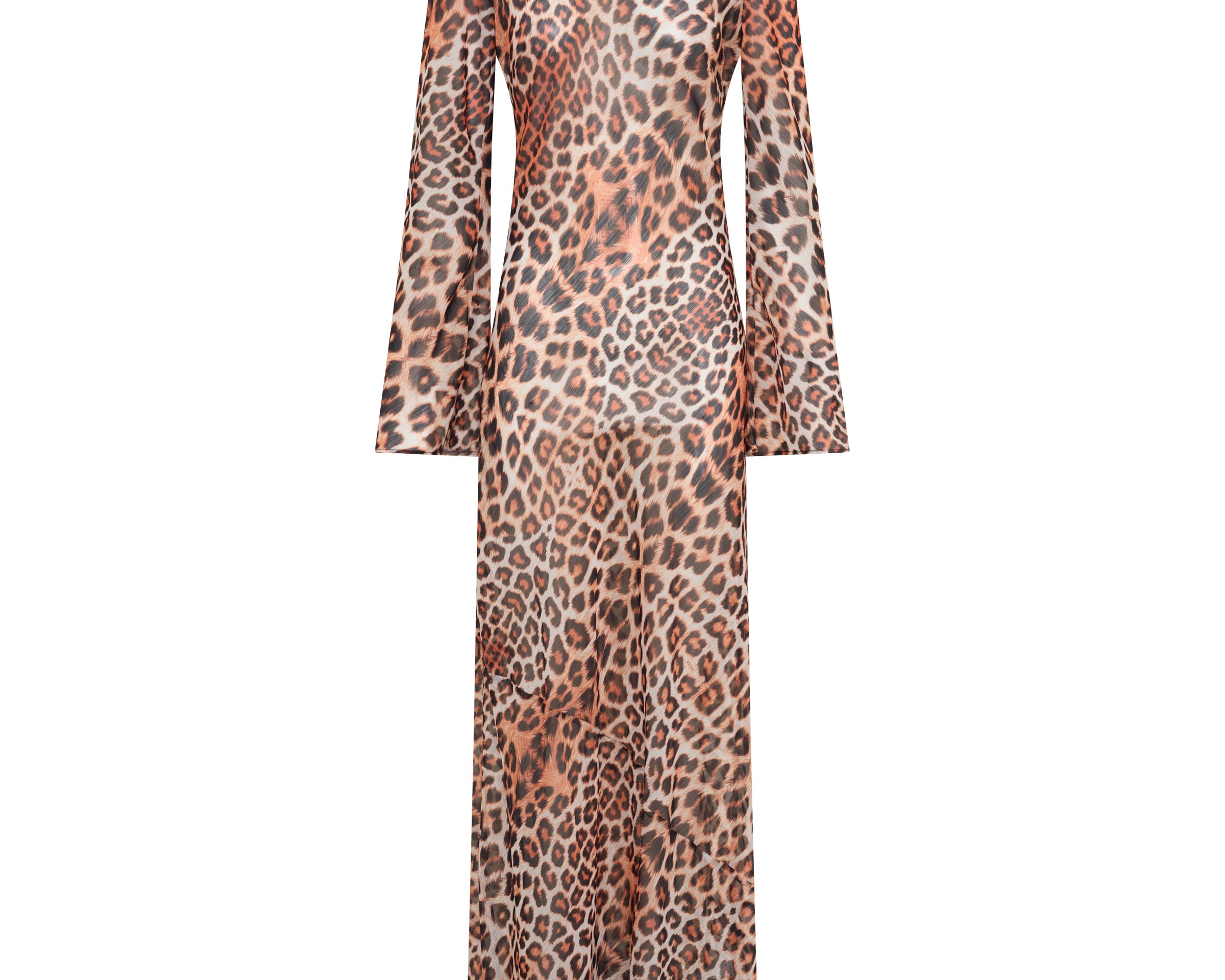 Ziggy Longsleeve Sheer Slip Maxi Dress - Leopard Print