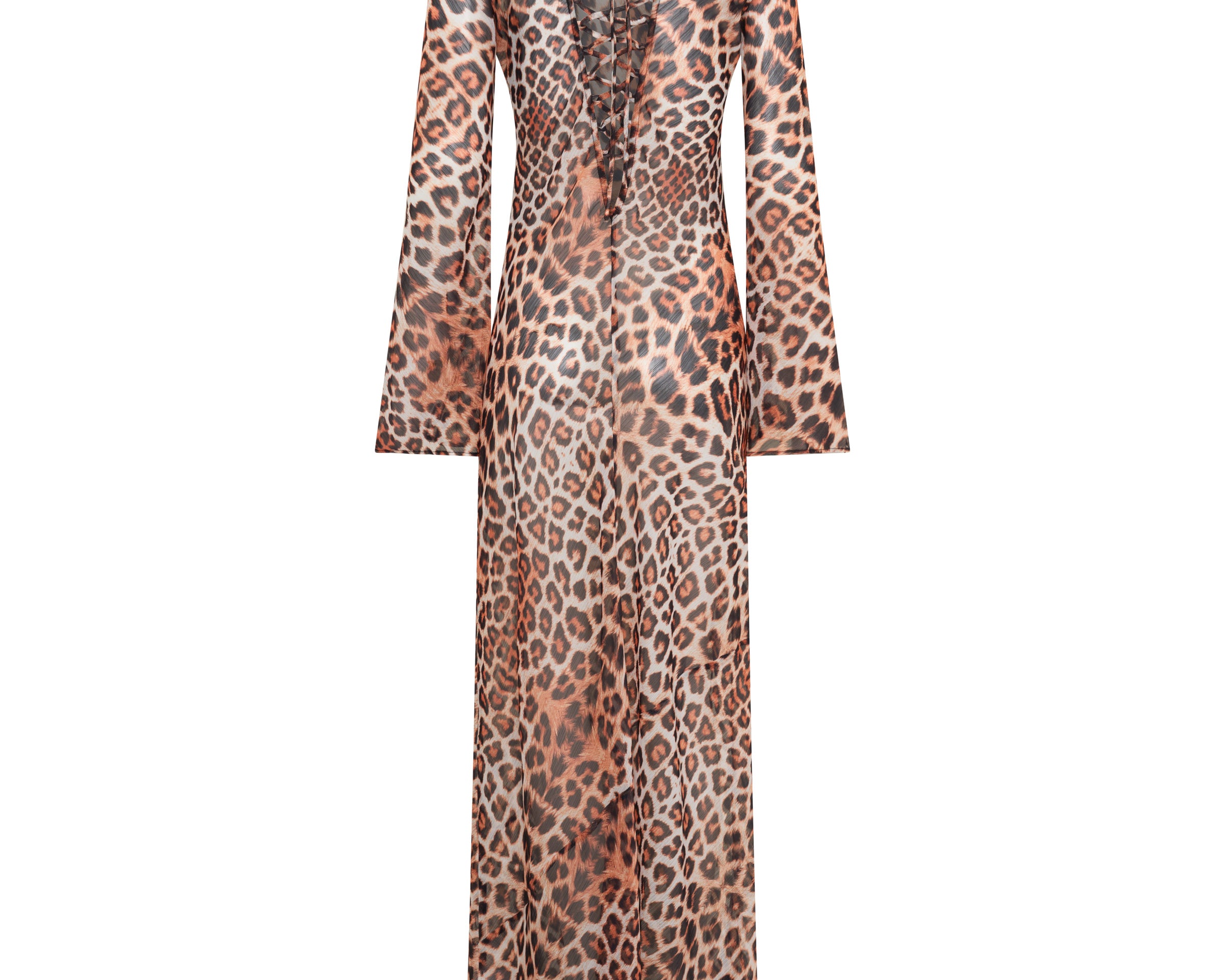 Ziggy Longsleeve Sheer Slip Maxi Dress - Leopard Print