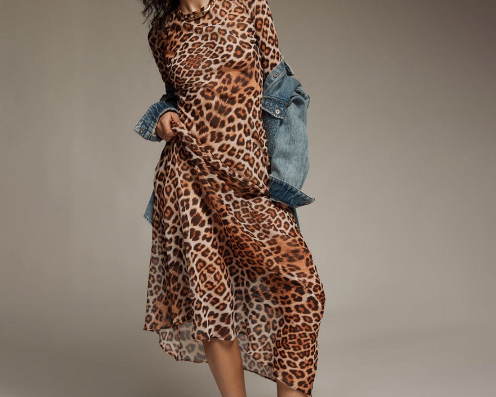 Ziggy Longsleeve Sheer Slip Maxi Dress - Leopard Print