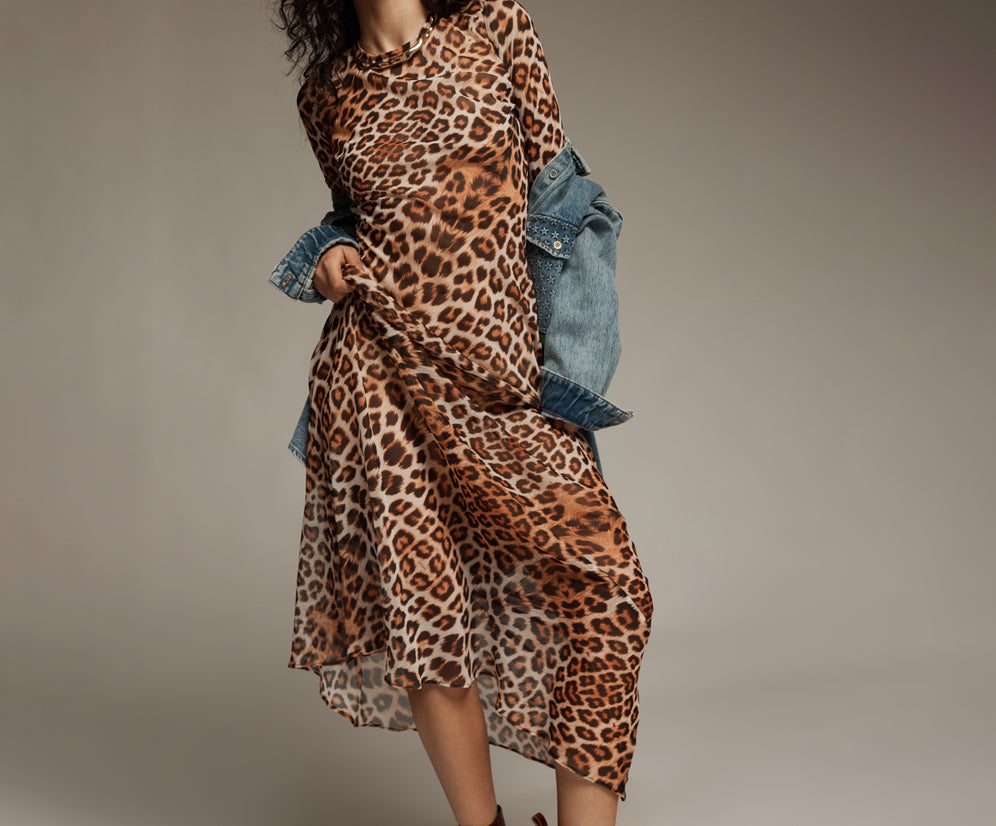 Ziggy Longsleeve Sheer Slip Maxi Dress - Leopard Print