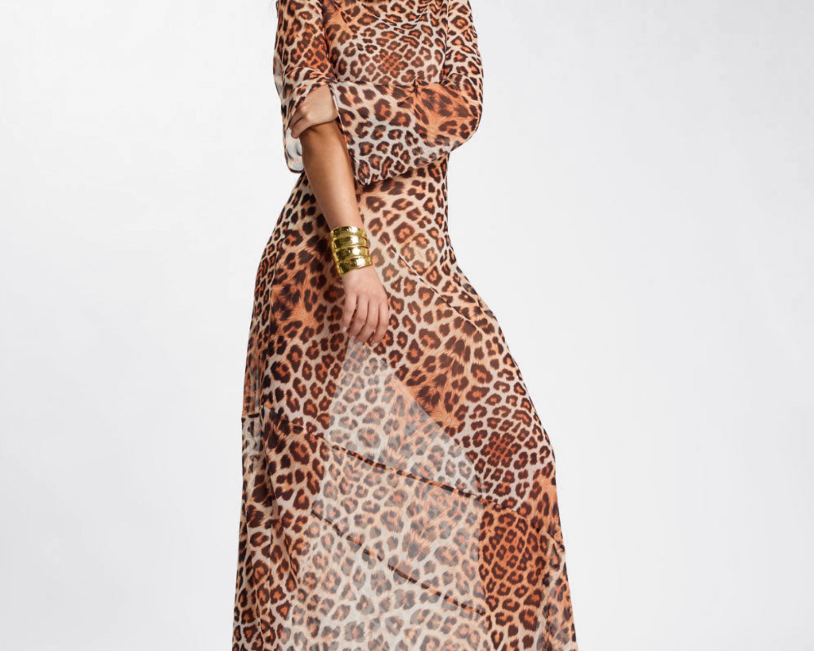 Ziggy Longsleeve Sheer Slip Maxi Dress - Leopard Print
