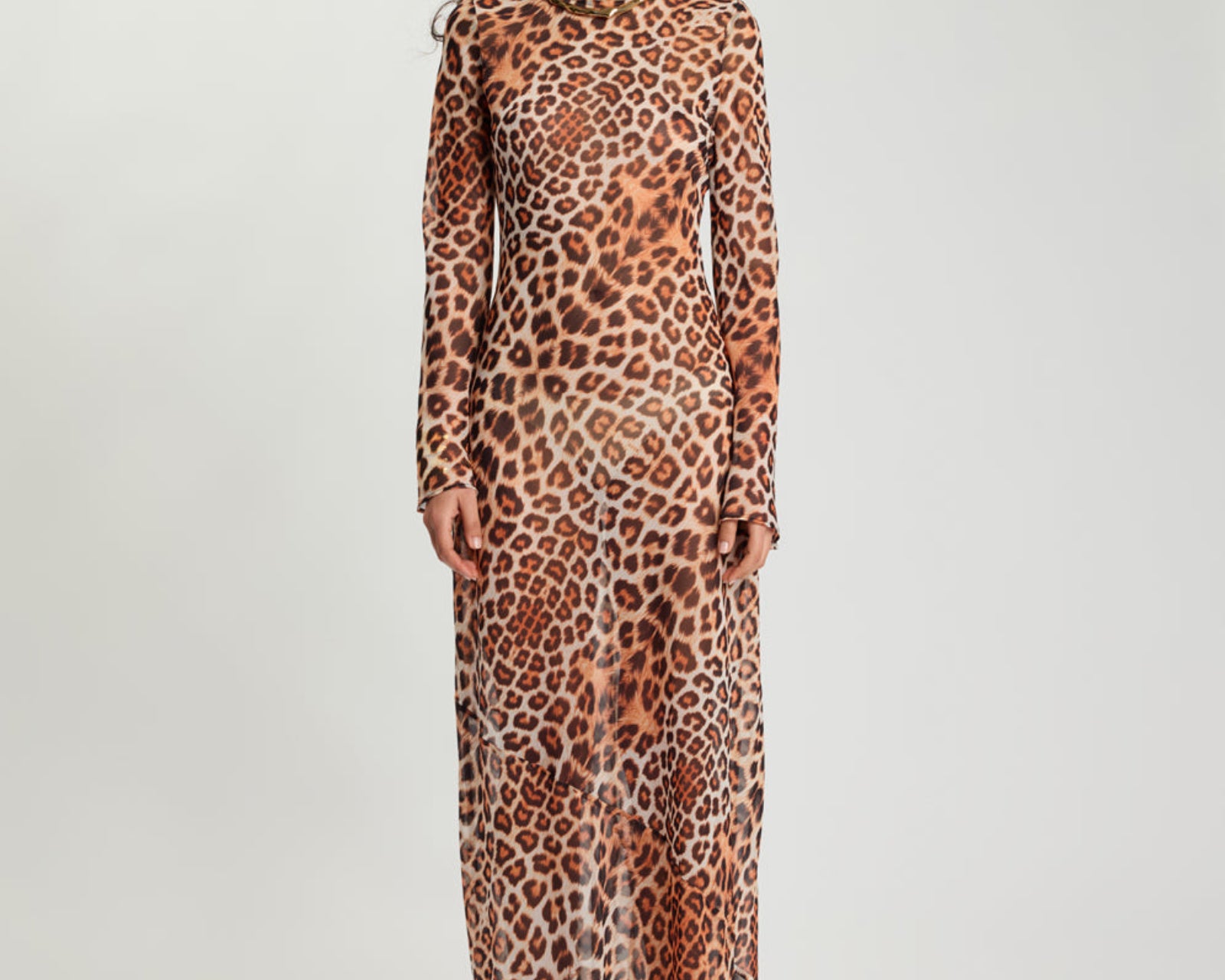 Ziggy Longsleeve Sheer Slip Maxi Dress - Leopard Print