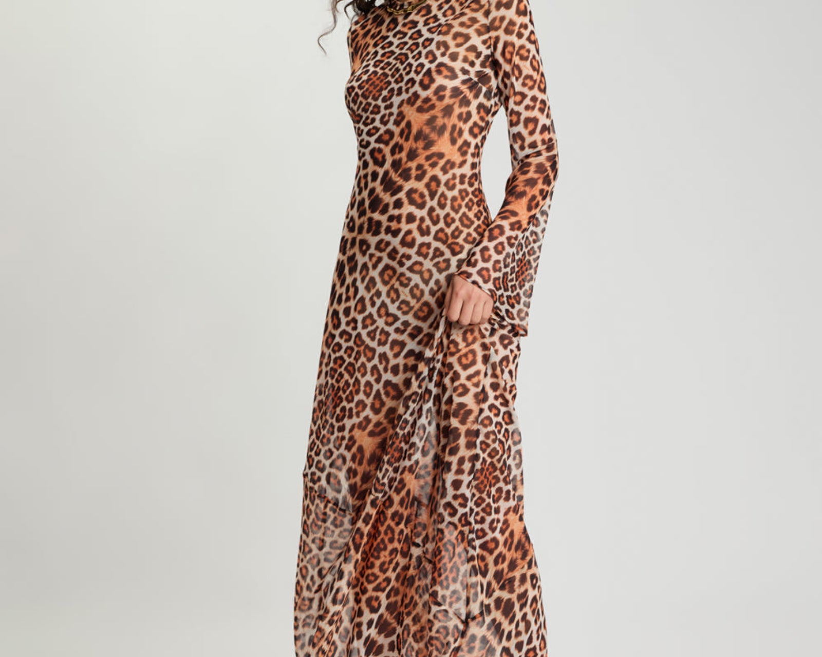 Ziggy Longsleeve Sheer Slip Maxi Dress - Leopard Print