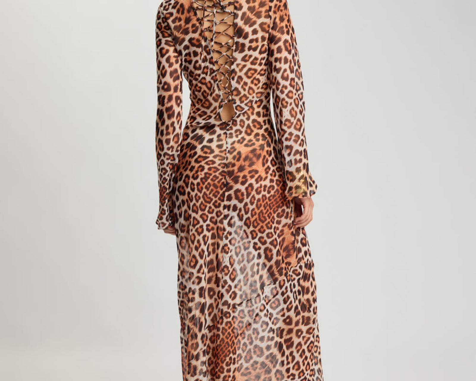 Ziggy Longsleeve Sheer Slip Maxi Dress - Leopard Print