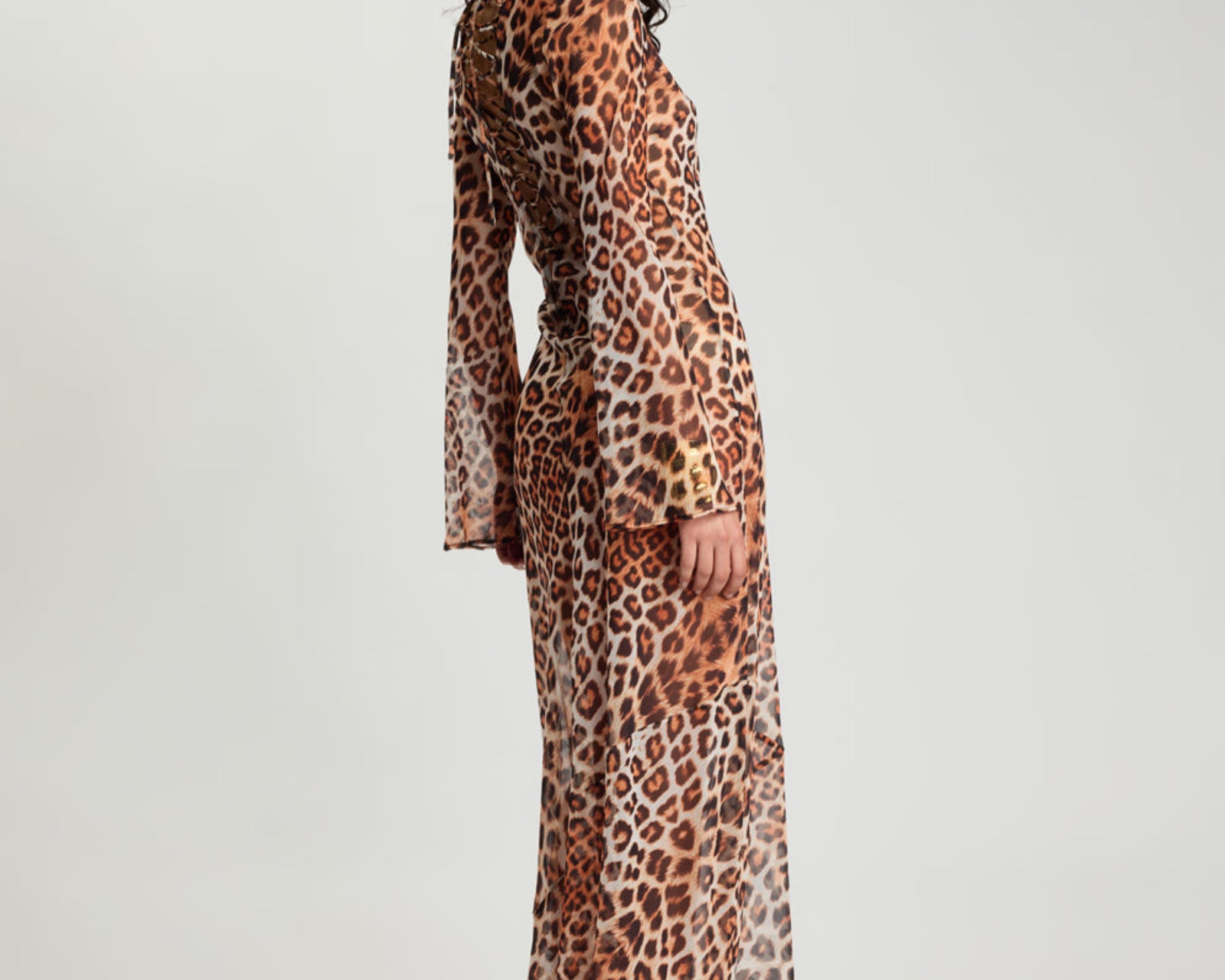 Ziggy Longsleeve Sheer Slip Maxi Dress - Leopard Print