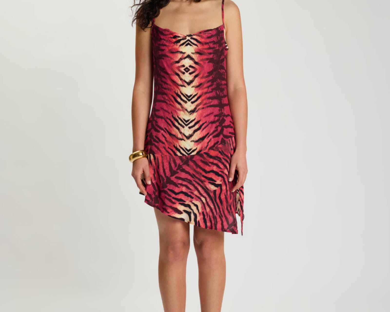 Wild Rouge Mini Asymmetrical Slip Dress - Red Animal Print