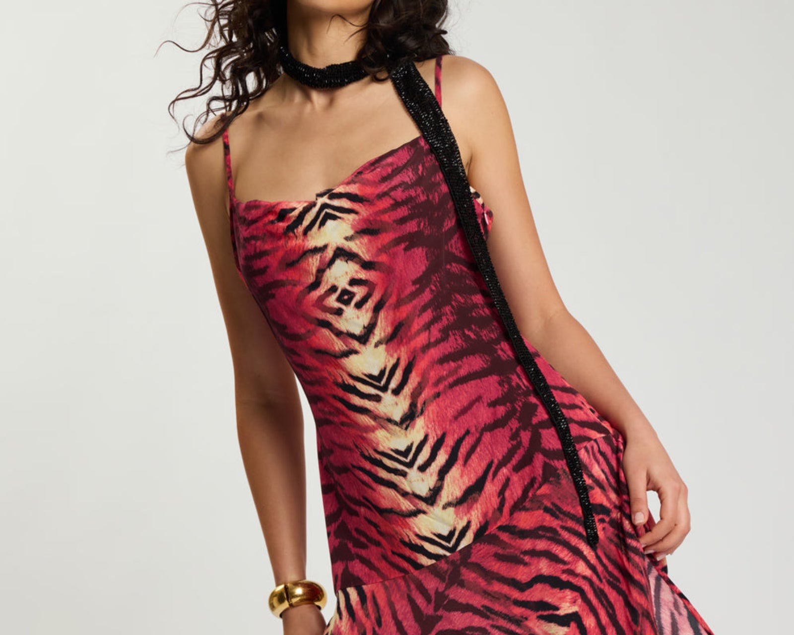 Wild Rouge Mini Asymmetrical Slip Dress - Red Animal Print