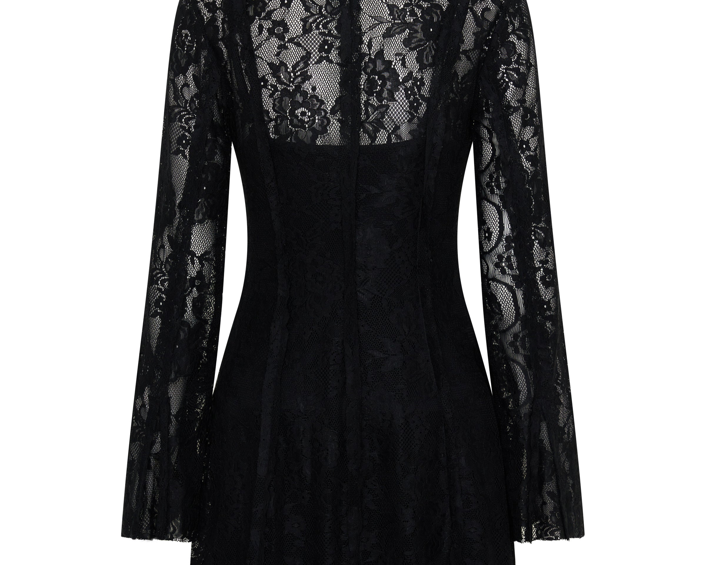 Vintage Whisper Lace Longsleeve Mini Dress - Black