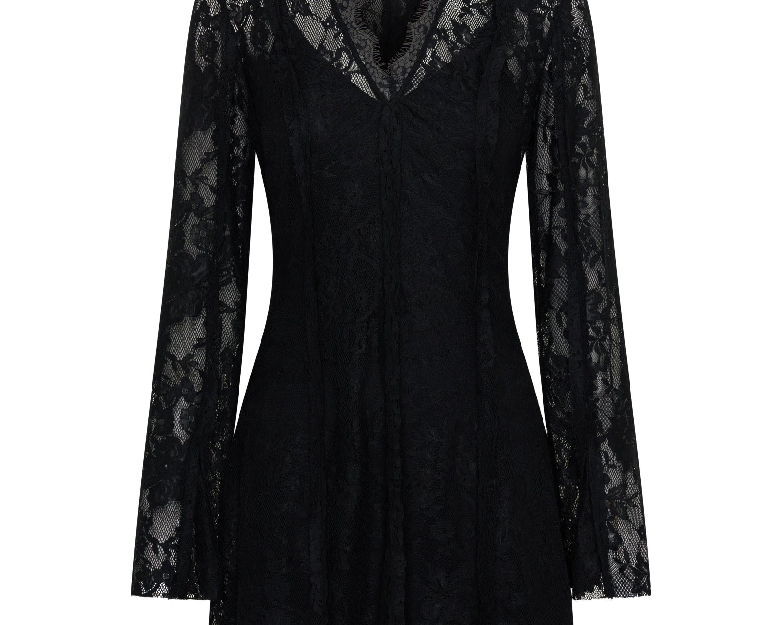 Vintage Whisper Lace Longsleeve Mini Dress - Black