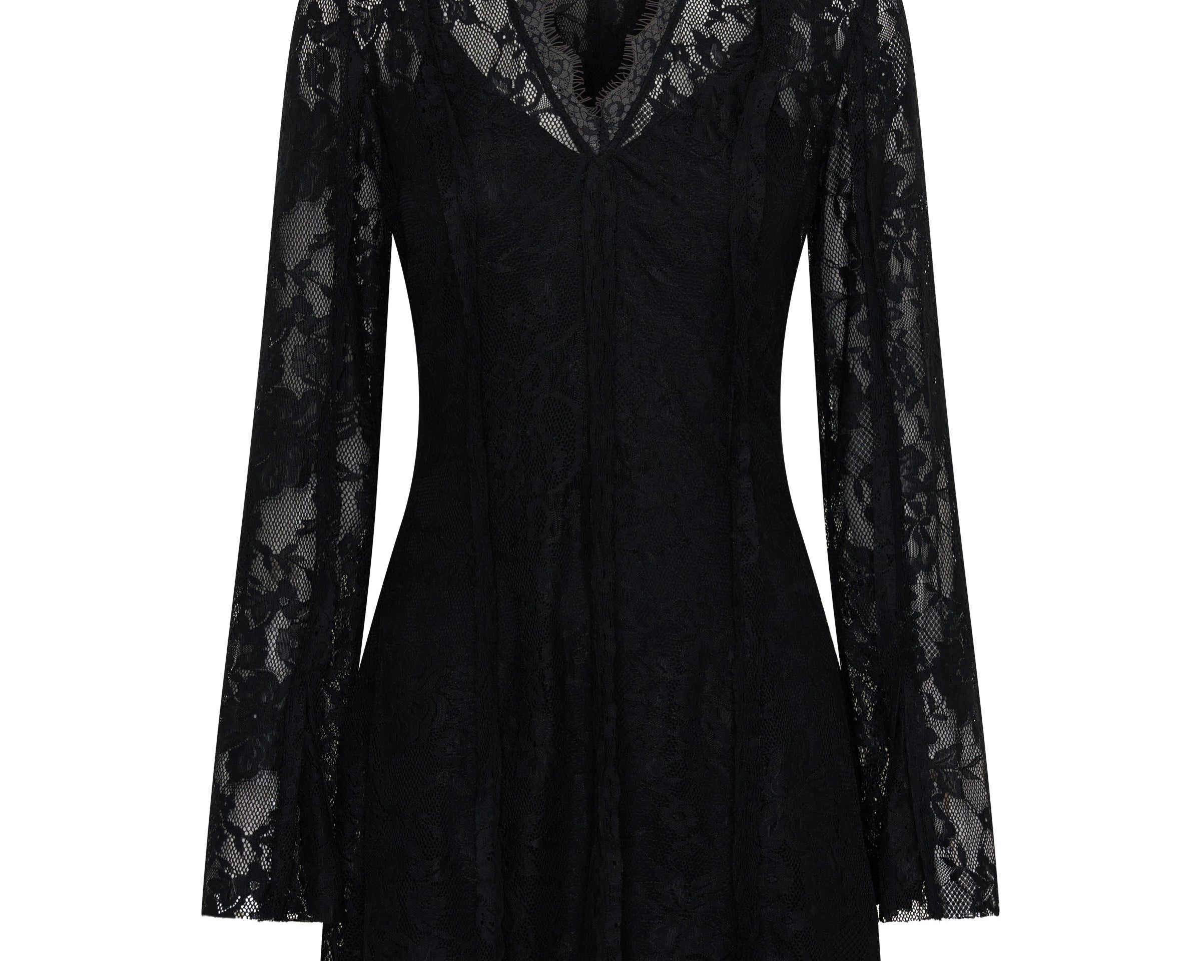 Vintage Whisper Lace Longsleeve Mini Dress - Black