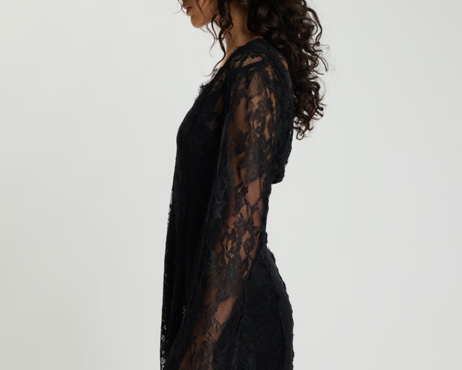 Vintage Whisper Lace Longsleeve Mini Dress - Black
