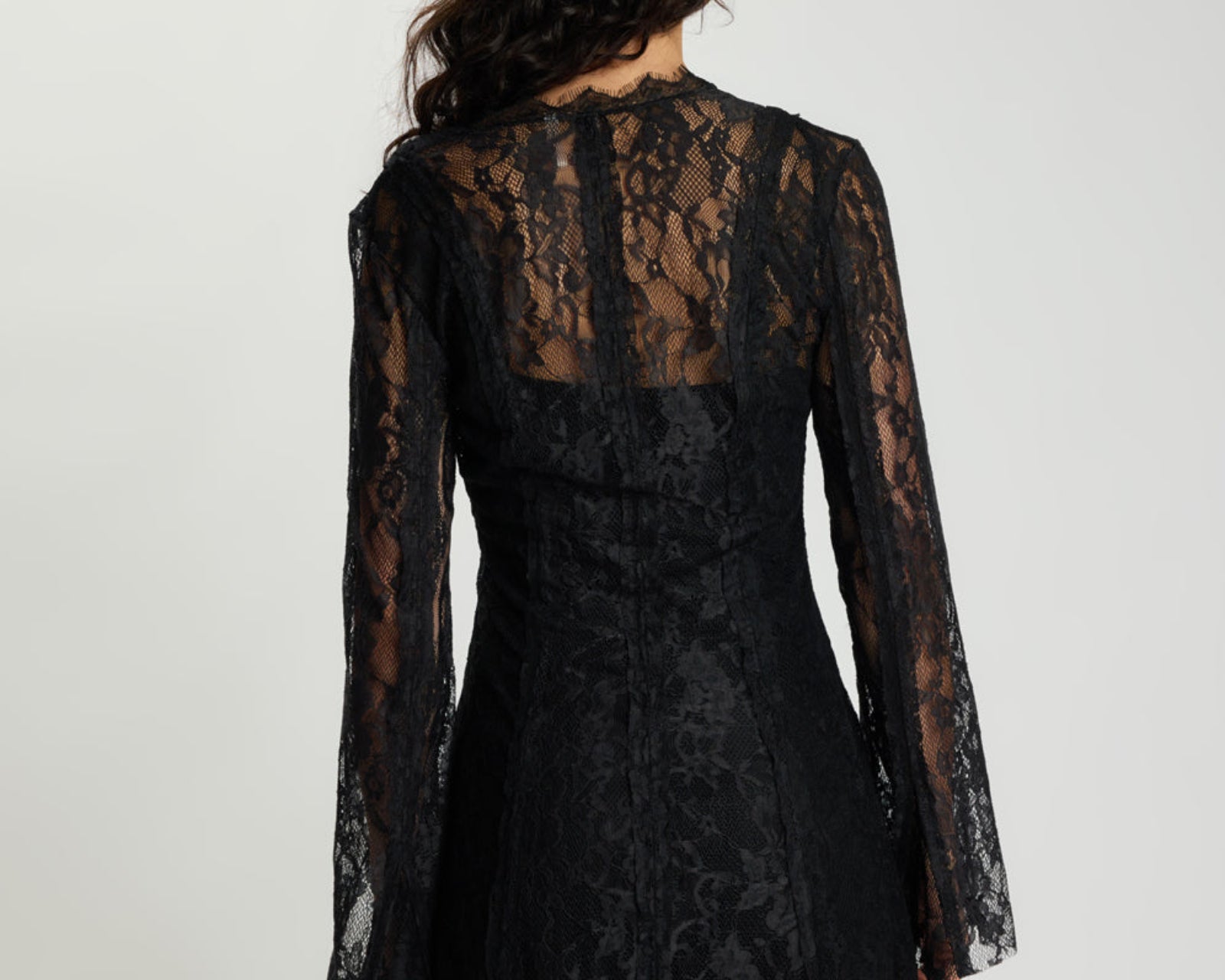 Vintage Whisper Lace Longsleeve Mini Dress - Black