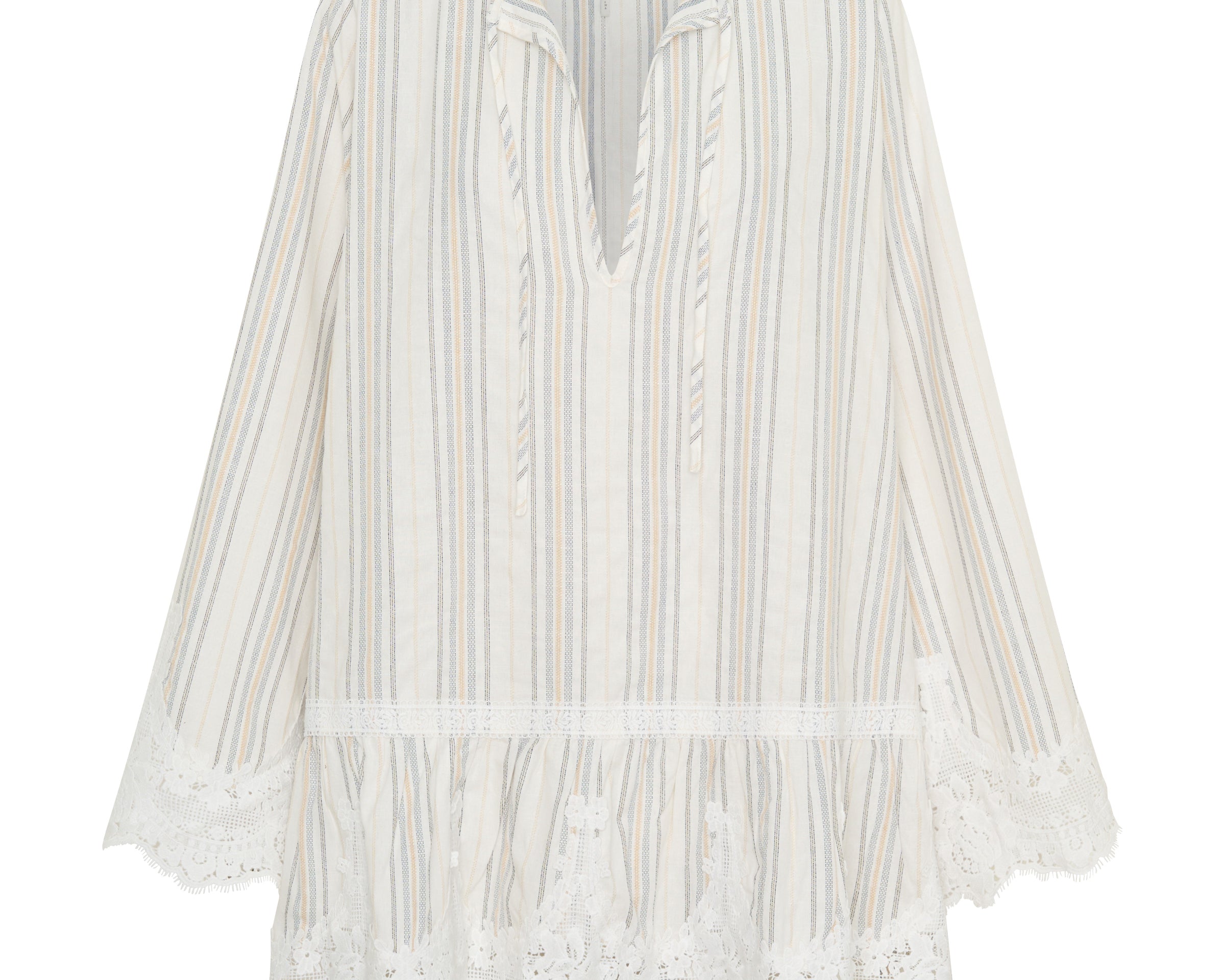Moonlight Prairie Lace Longsleeve Mini Dress - White Stripe