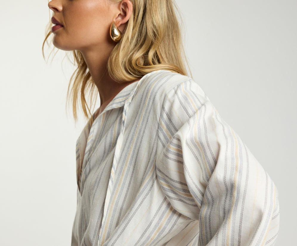 Moonlight Prairie Lace Longsleeve Mini Dress - White Stripe
