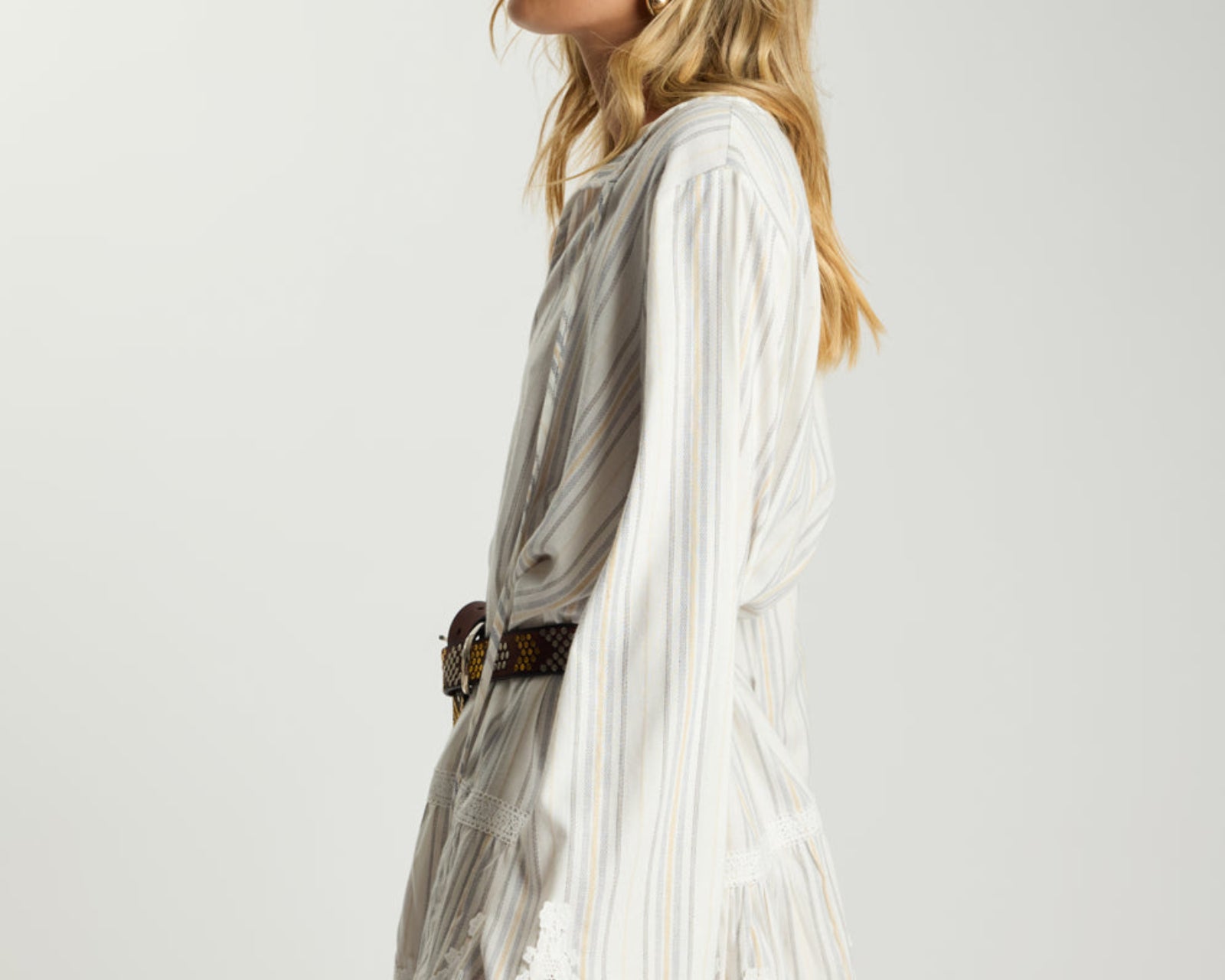 Moonlight Prairie Lace Longsleeve Mini Dress - White Stripe