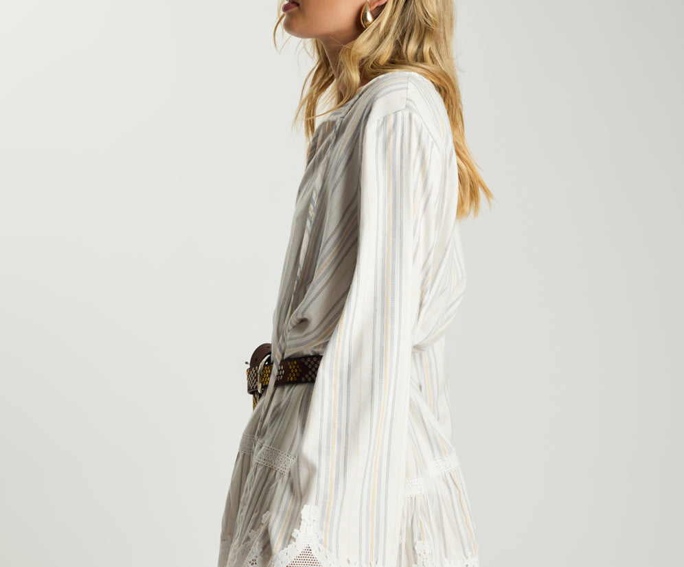 Moonlight Prairie Lace Longsleeve Mini Dress - White Stripe