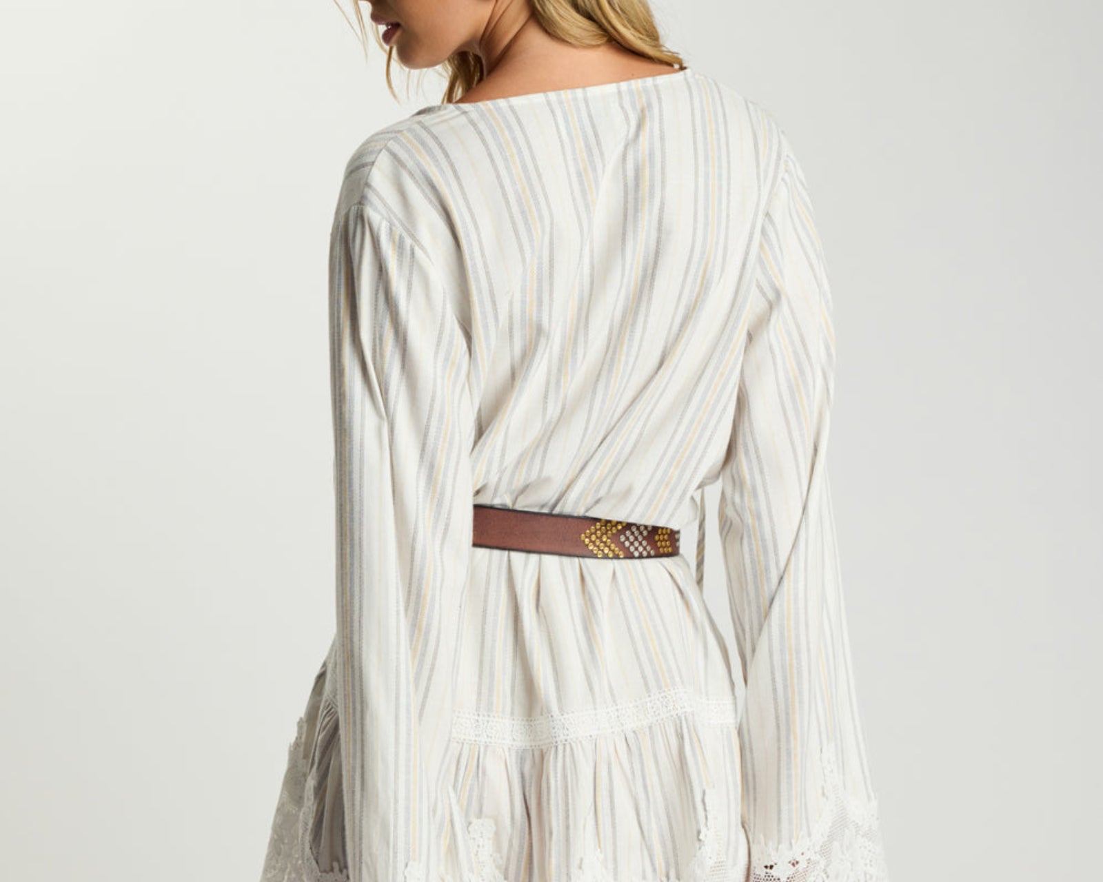 Moonlight Prairie Lace Longsleeve Mini Dress - White Stripe