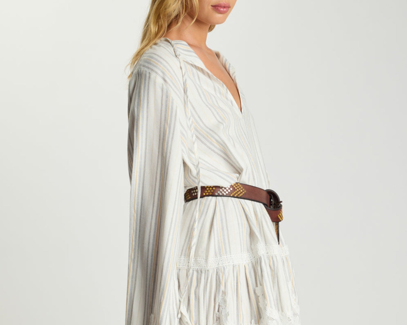 Moonlight Prairie Lace Longsleeve Mini Dress - White Stripe