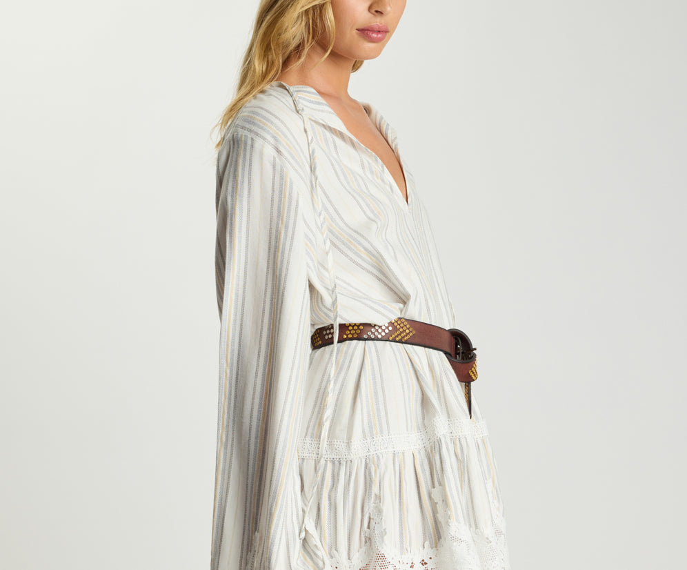 Moonlight Prairie Lace Longsleeve Mini Dress - White Stripe