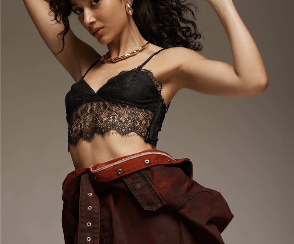 Vintage Whisper Lace Bralette Top - Black