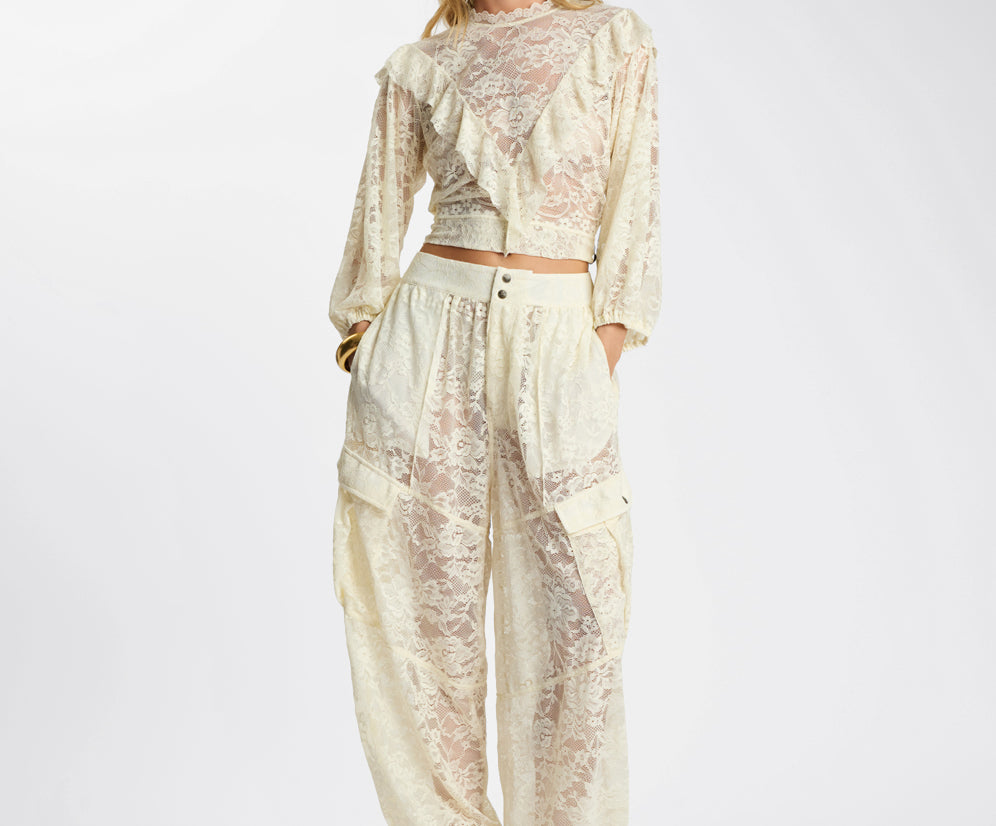 Savage Romance Utility Lace Pants - Vintage White