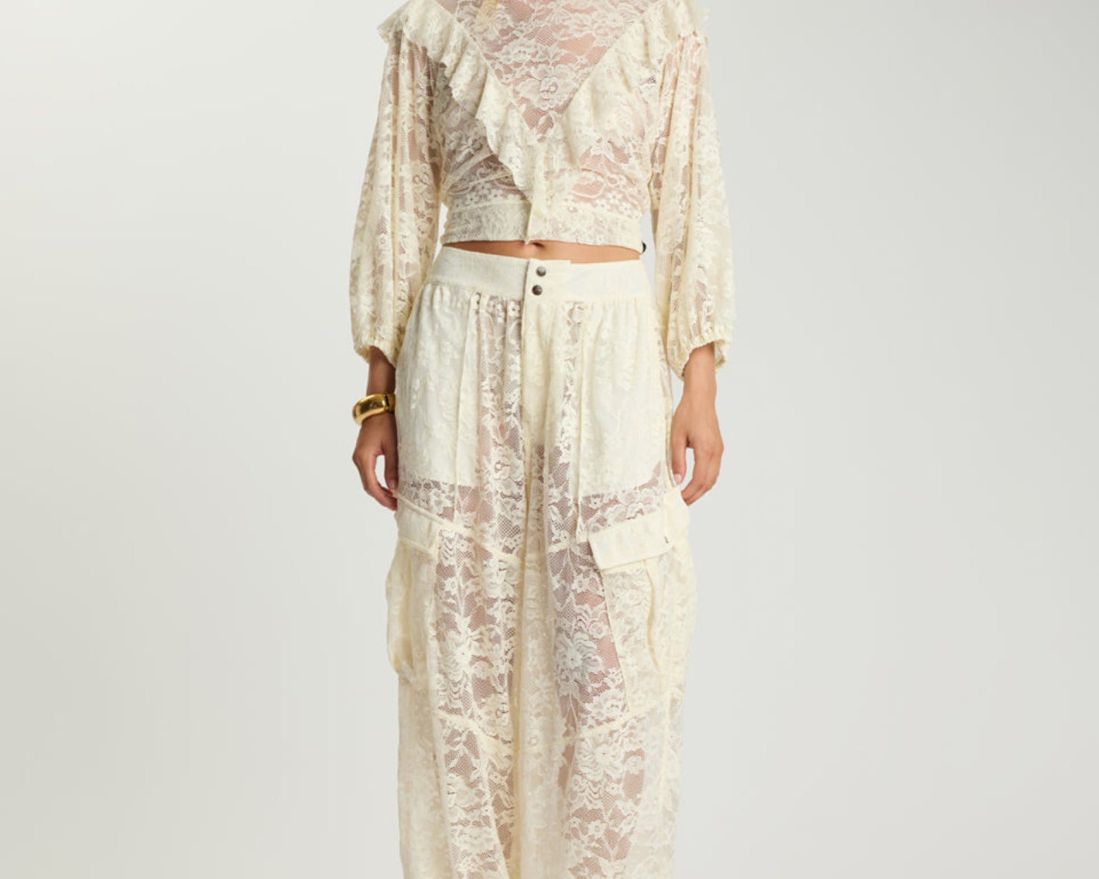 Savage Romance Utility Lace Pants - Vintage White