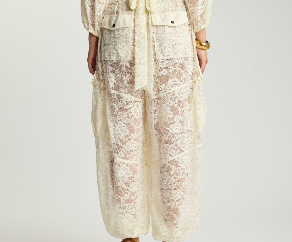 Savage Romance Utility Lace Pants - Vintage White