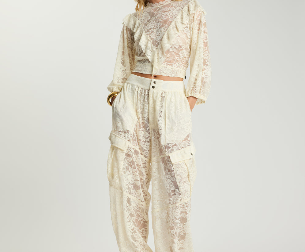 Savage Romance Utility Lace Pants - Vintage White