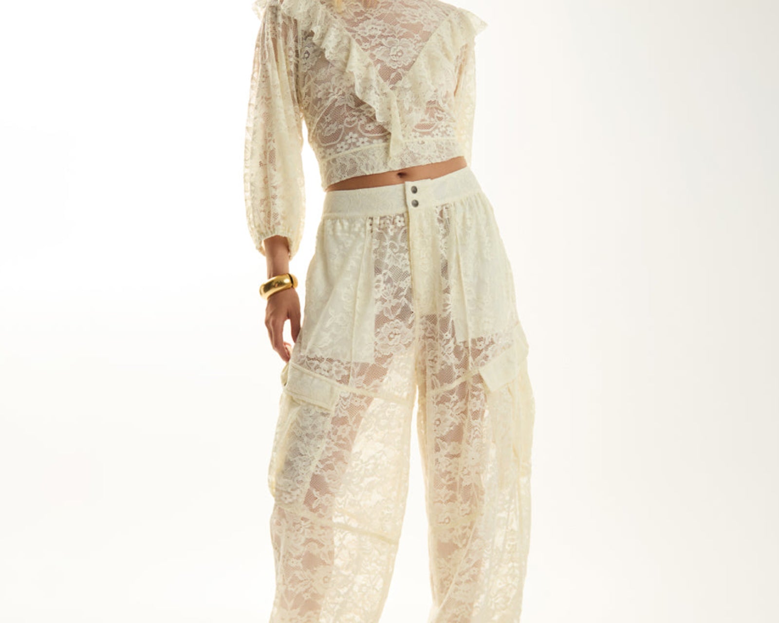 Savage Romance Utility Lace Pants - Vintage White