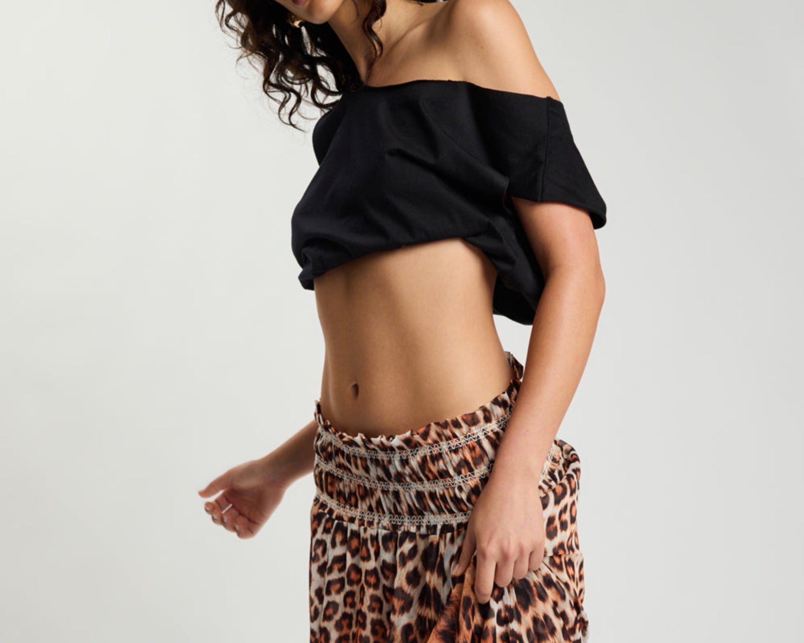Sheer Shirred Elasticated Maxi Skirt - Leopard Print