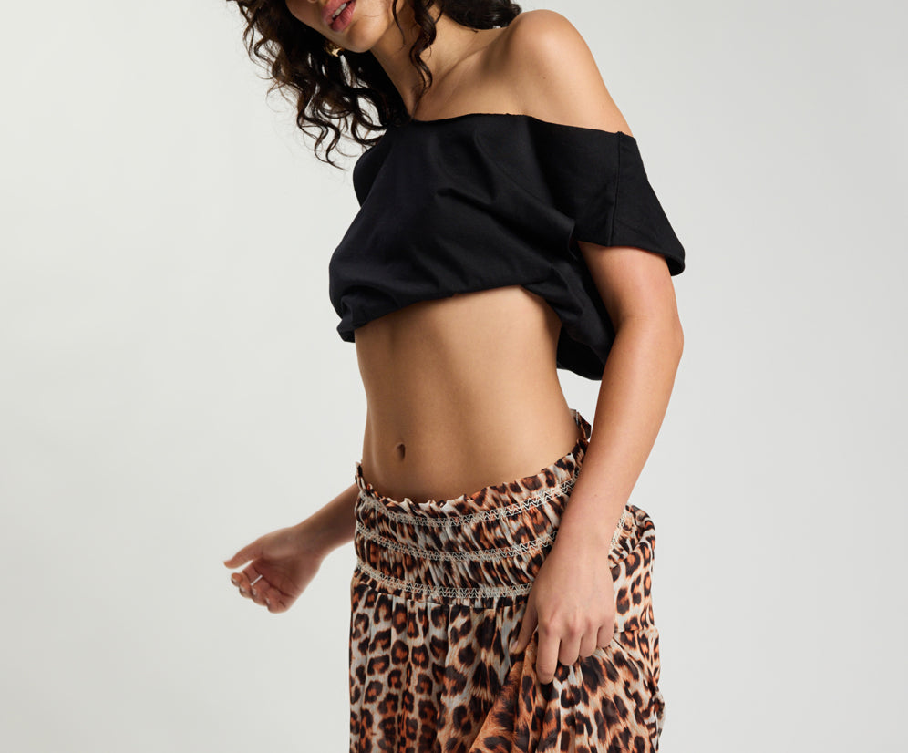 Sheer Shirred Elasticated Maxi Skirt - Leopard Print