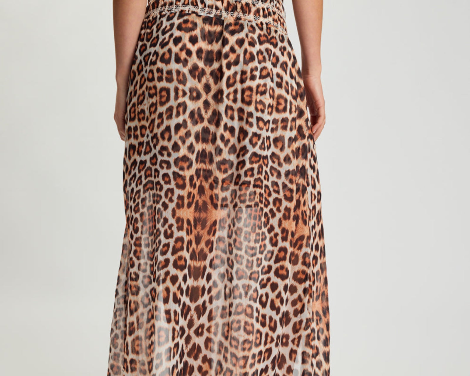 Sheer Shirred Elasticated Maxi Skirt - Leopard Print