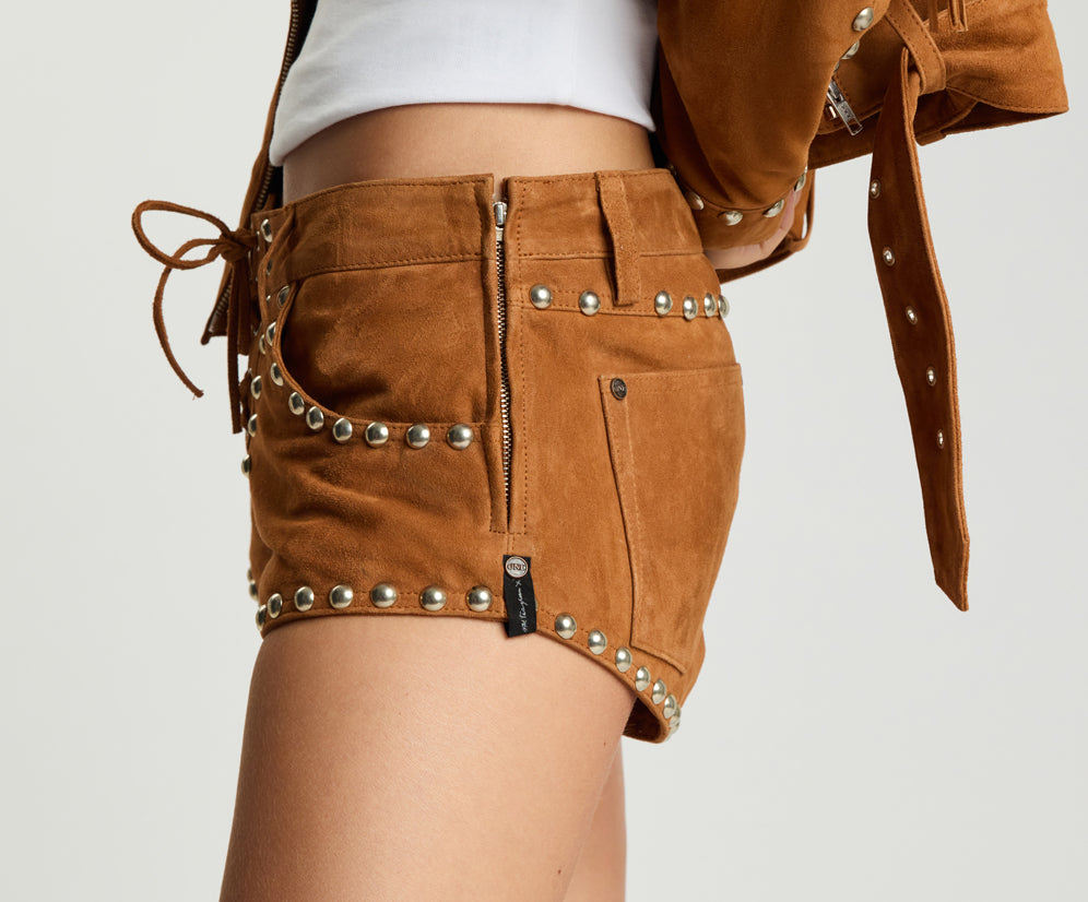 Whiskey Micro Dukes Low Waist Mini Lace-Up Suede Shorts - Brown