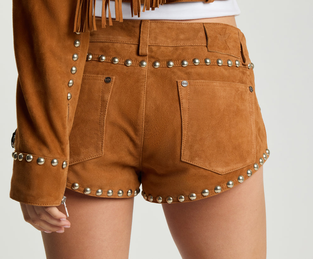 Whiskey Micro Dukes Low Waist Mini Lace-Up Suede Shorts - Brown