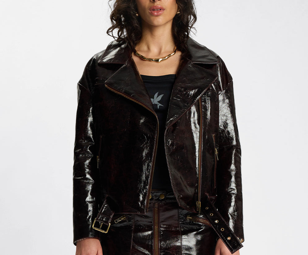 Obsidian Moto Zip Leather Jacket - Merlot