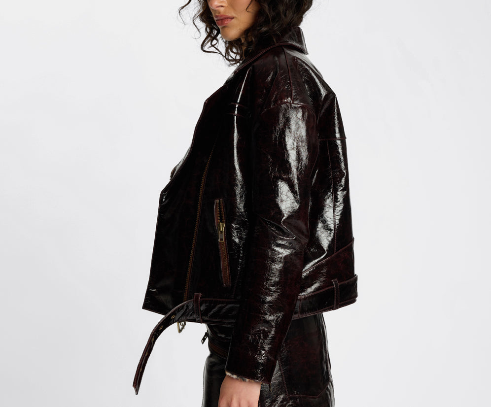 Obsidian Moto Zip Leather Jacket - Merlot