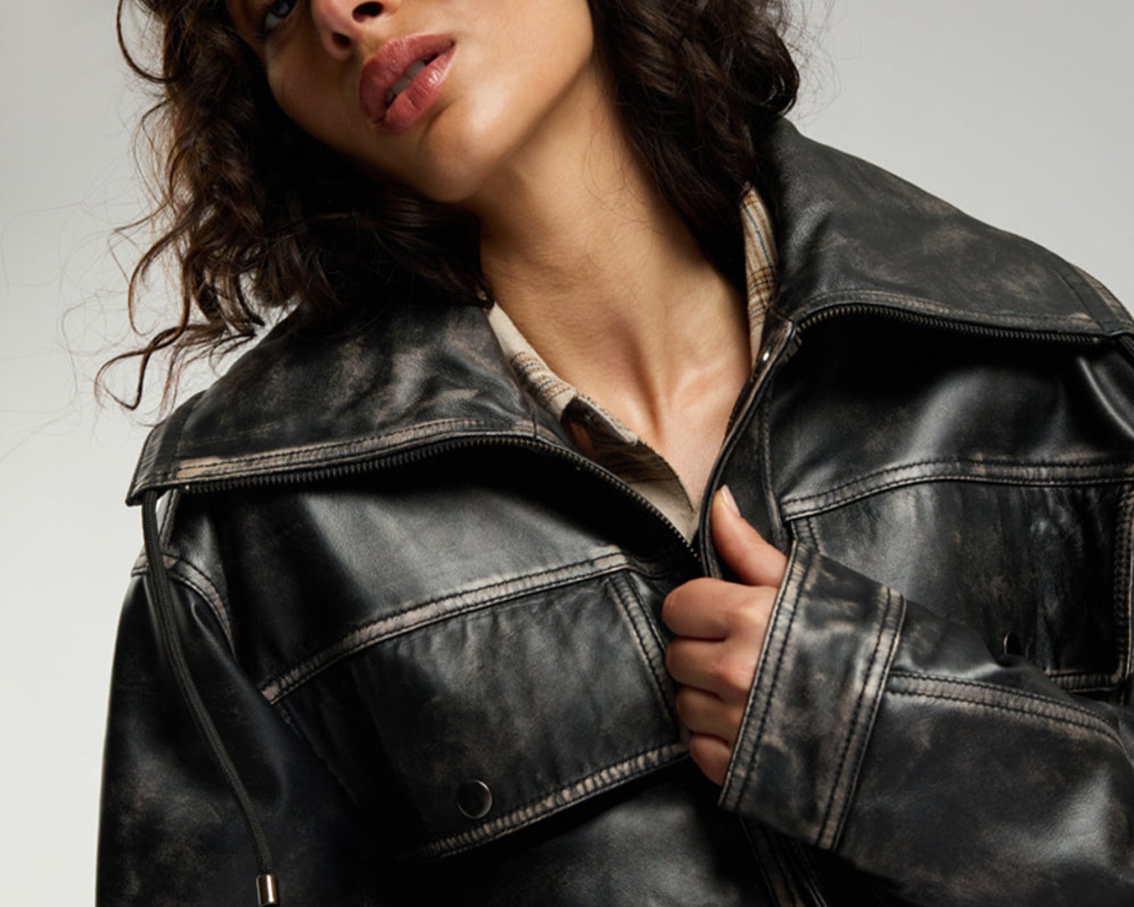 Atlas Utility Leather Jacket - Worn Black