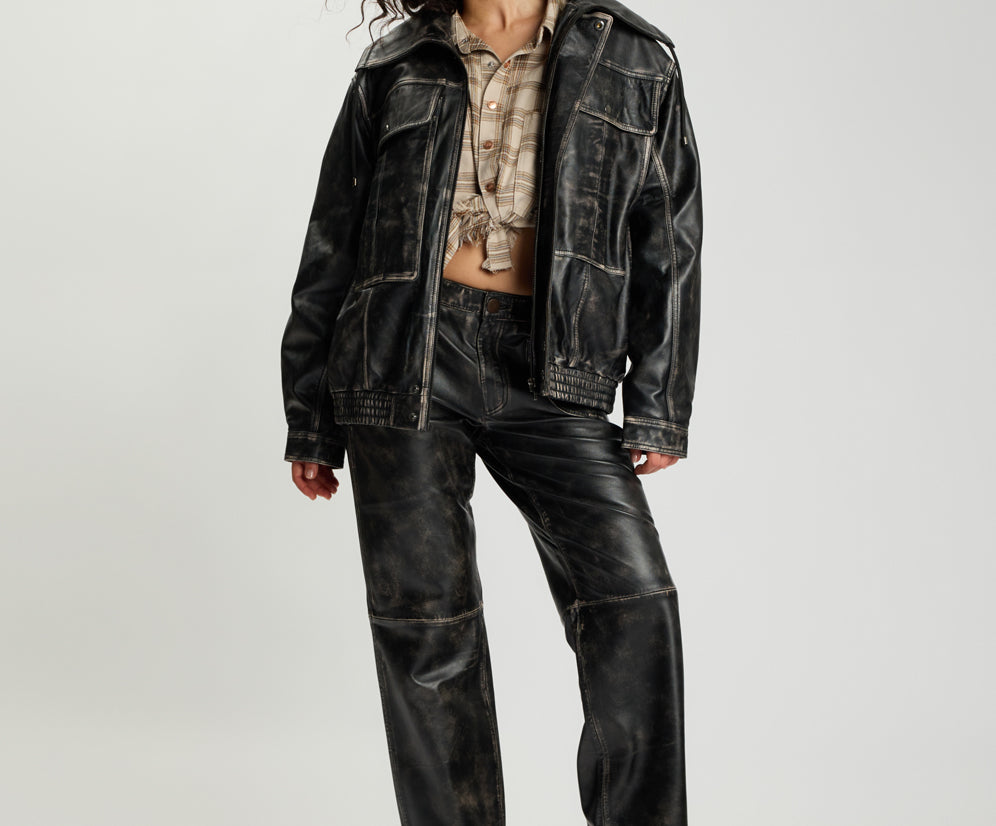 Atlas Utility Leather Jacket - Worn Black