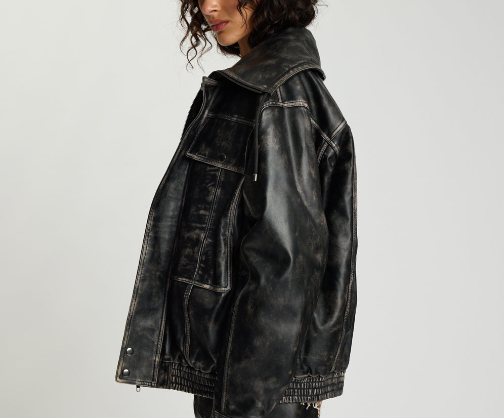 Atlas Utility Leather Jacket - Worn Black