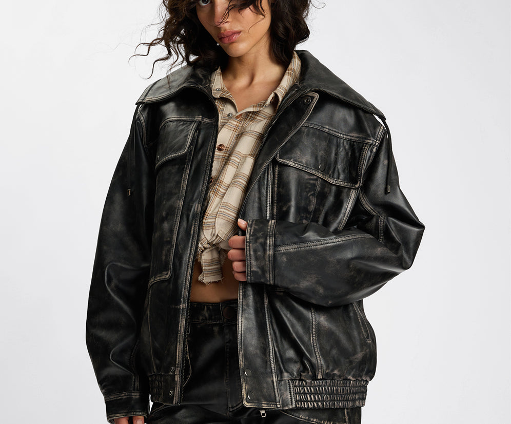 Atlas Utility Leather Jacket - Worn Black