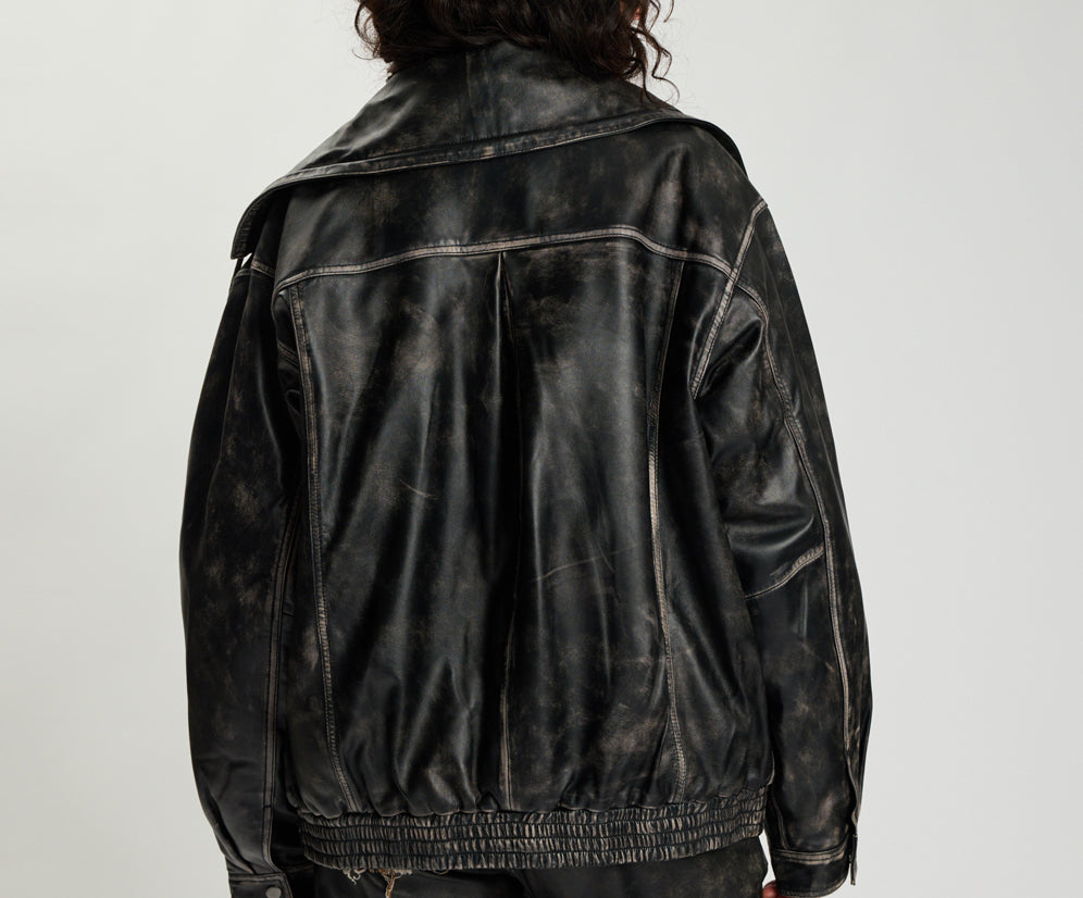 Atlas Utility Leather Jacket - Worn Black