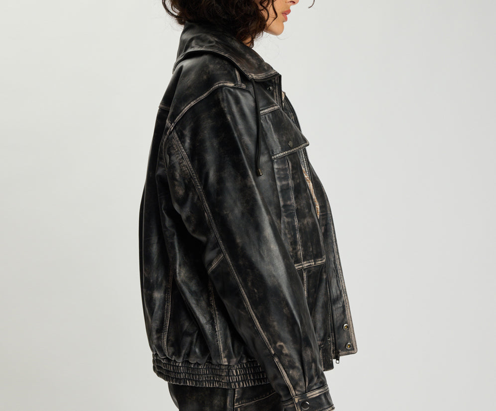 Atlas Utility Leather Jacket - Worn Black