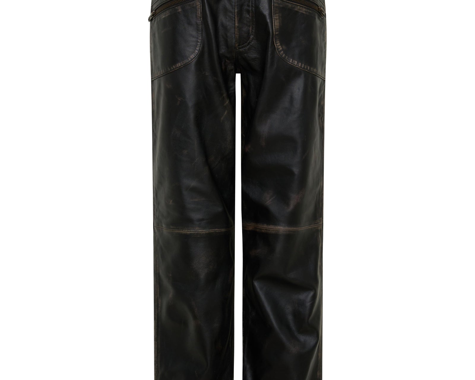 Atlas Carrot Leg Mid Waist Leather Pants - Worn Black
