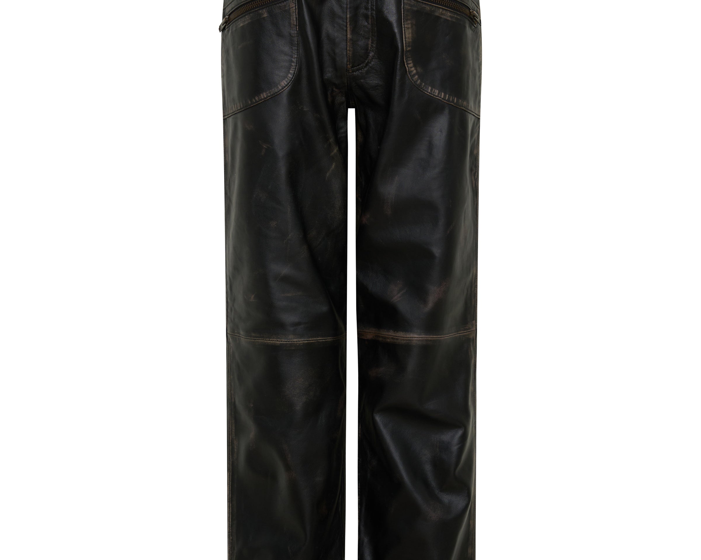 Atlas Carrot Leg Mid Waist Leather Pants - Worn Black