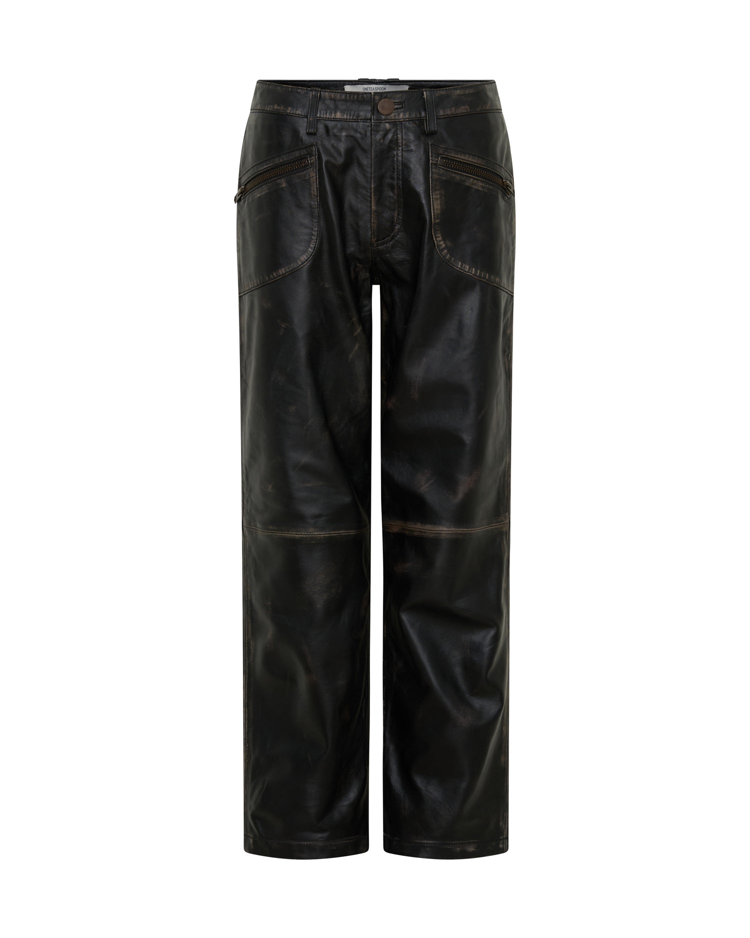 Atlas Carrot Leg Mid Waist Leather Pants - Worn Black