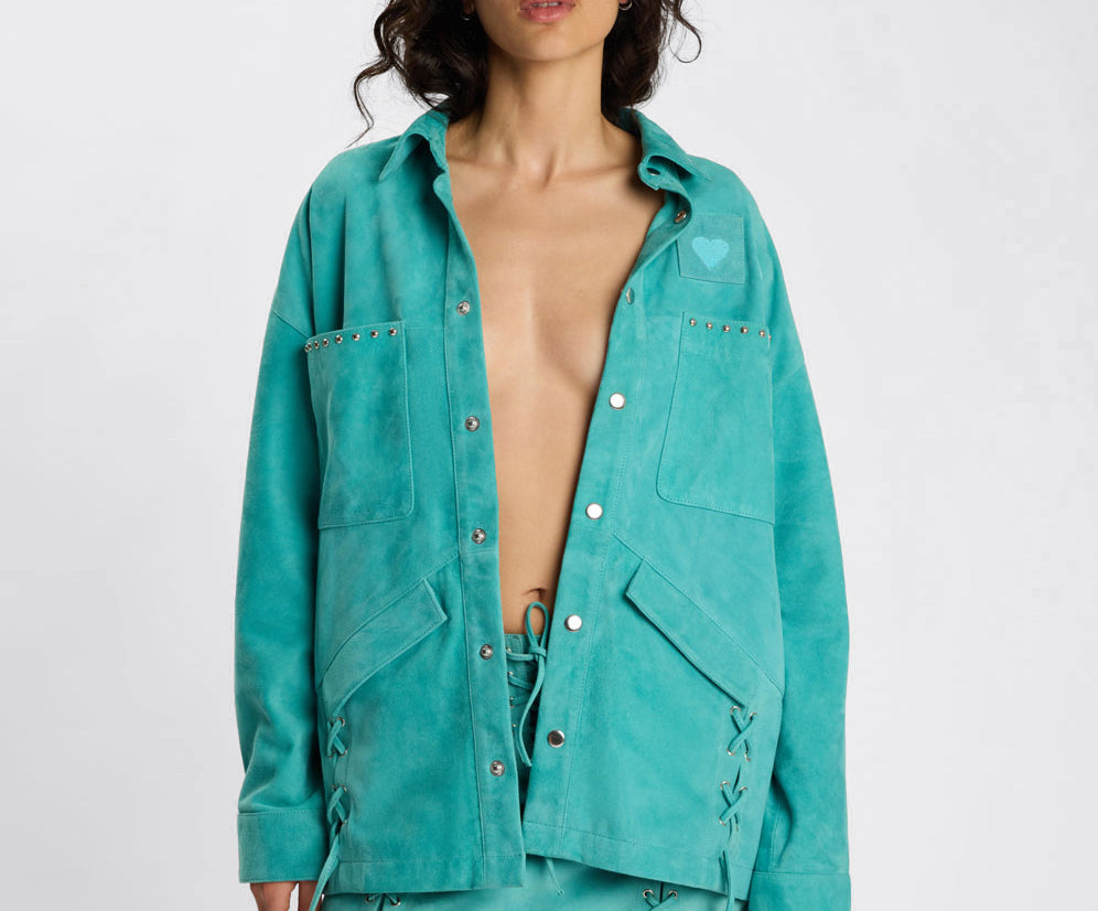 Cross My Heart Laced Suede Jacket - Mint Green
