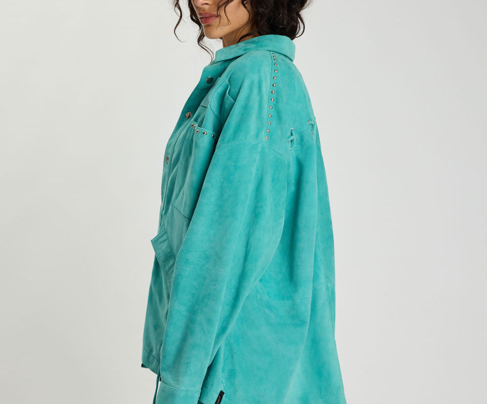 Cross My Heart Laced Suede Jacket - Mint Green